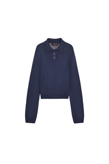 PLAIN KNIT POLO SHIRT - Navy blue by Zara