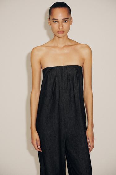 TRF DENIM BANDEAU JUMPSUIT - Black by Zara - Image 1