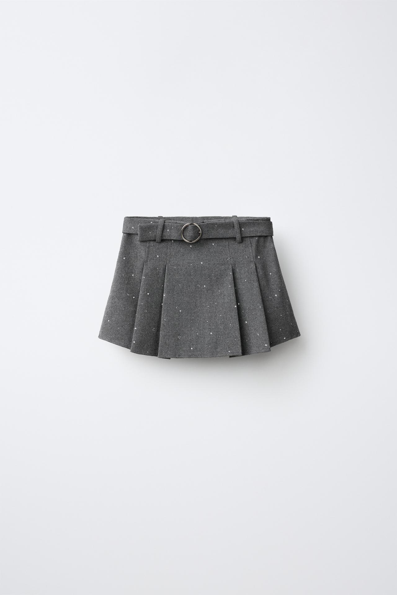 RHINESTONE BELT SKIRT — Dark gray