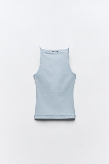 CAMISETA CUELLO HALTER - Celeste de Zara