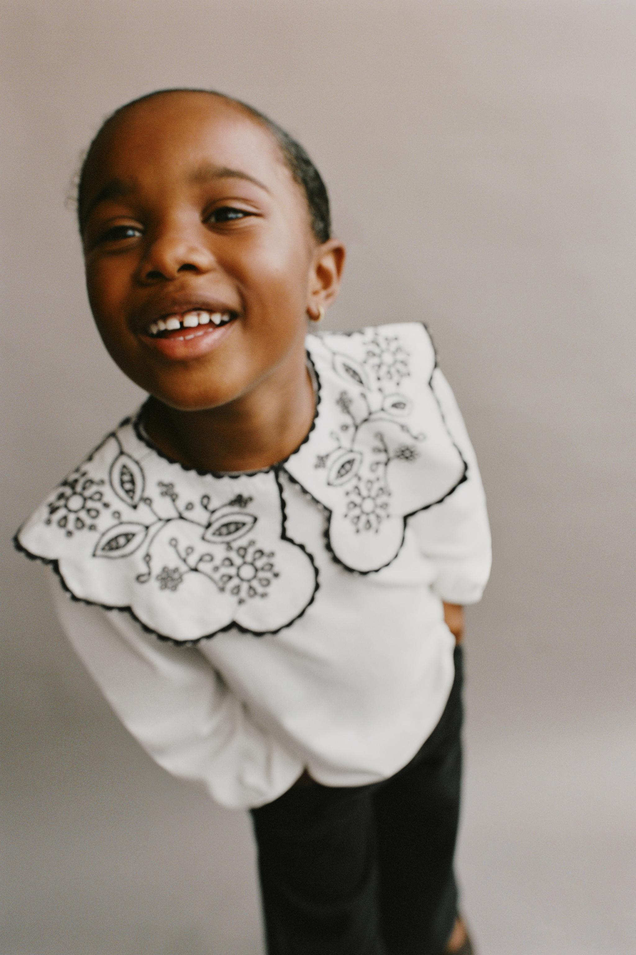 EMBROIDERED COLLAR TOP - Black | ZARA United States