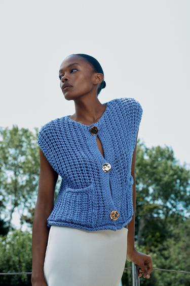 ТОП ИЗ ТРИКОТАЖА КРУПНОЙ ВЯЗКИ — ВЫЦВЕТШИЙ СИНИЙ от Zara — изображение 0