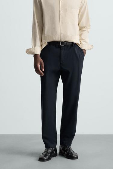 Zara TWILL CHINO PANTS - Navy blue