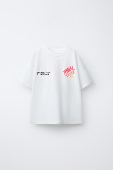 T-SHIRT MED GRAFFITIPRINT - Hvid fra Zara - Billede 0