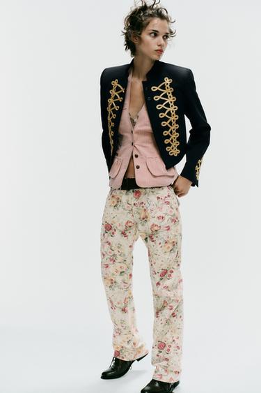 JEANS TRF RECTOS ESTAMPADO FLORES - único de Zara
