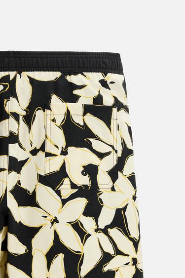 LONG FLORAL PRINT SWIMMING TRUNKS - Black by Zara - Image 8