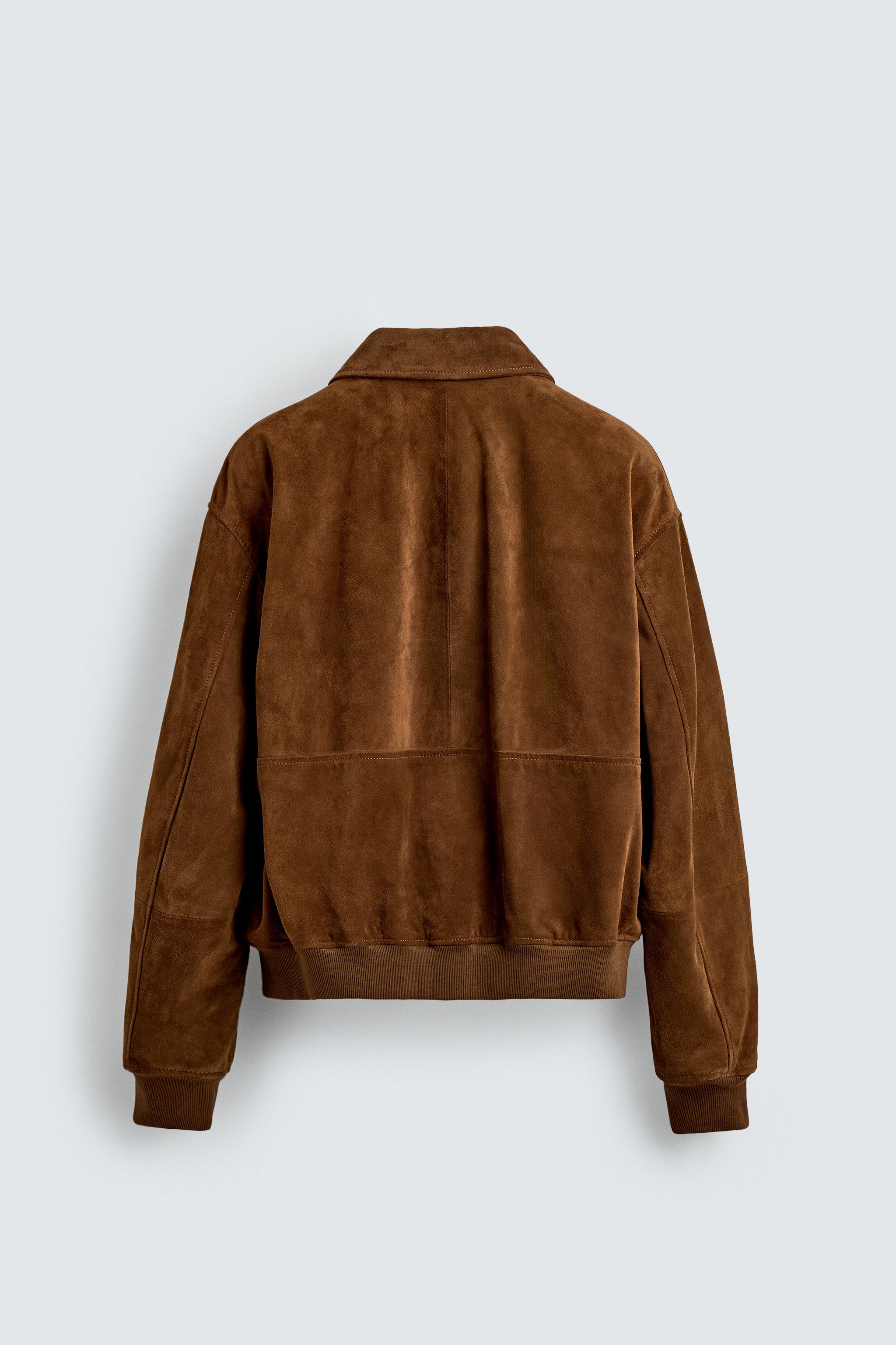 CROPPED FIT SUEDE LEATHER JACKET AARON LEVINE X ZARA - Tobacco