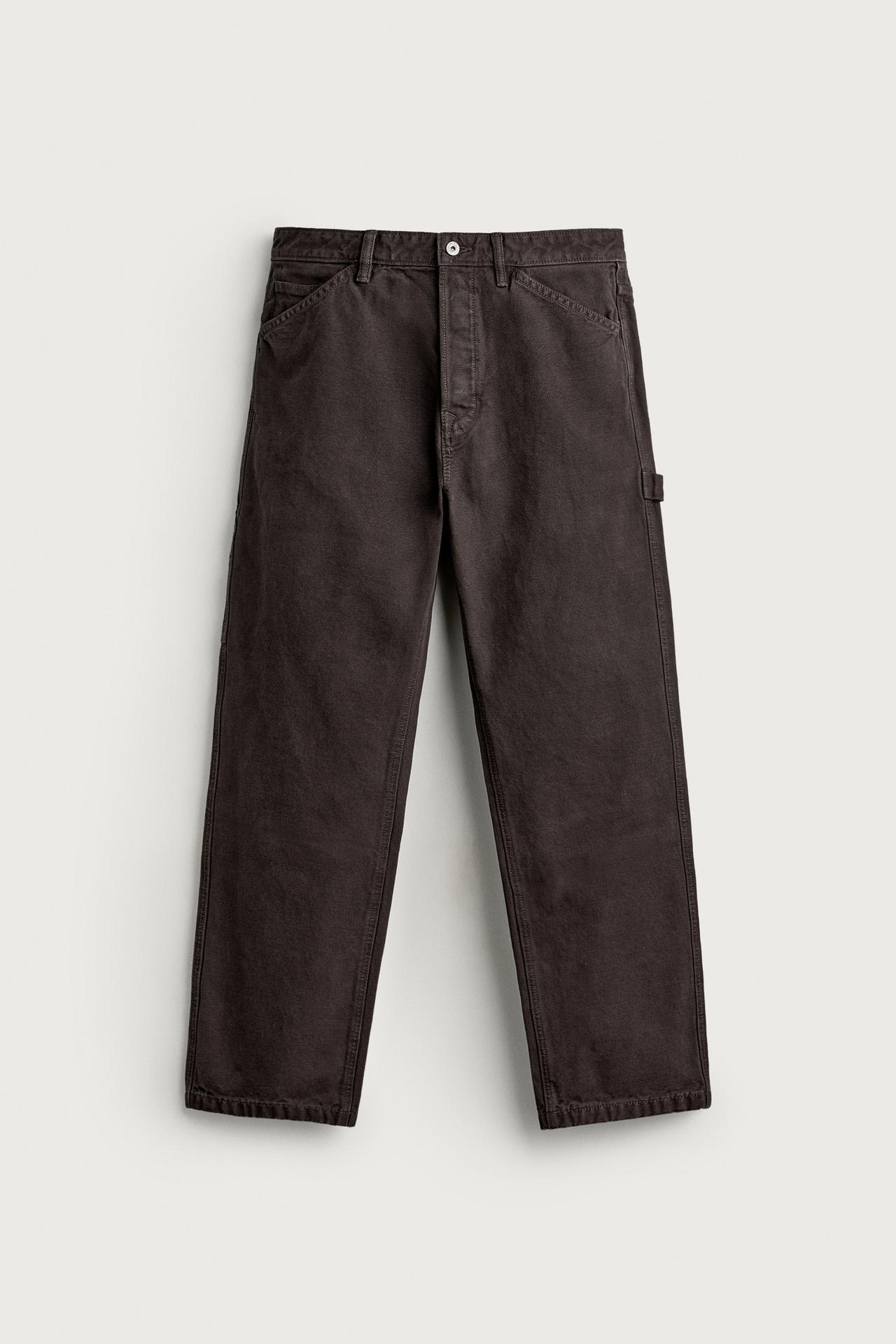 STRAIGHT-FIT CARPENTER POCKET PANTS — Brown