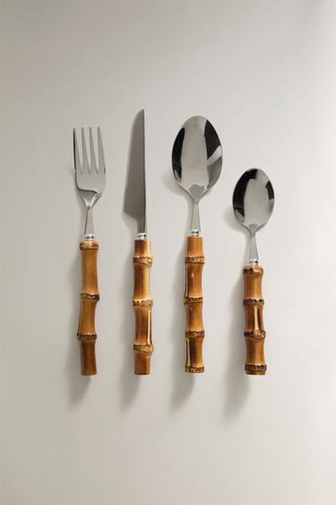 4-PIECE CUTLERY SET WITH BAMBOO HANDLE - Brown by Zara - Image 0