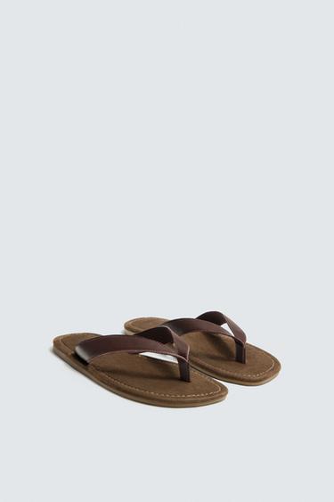 SANDALIA TIRAS PIEL - Marrón de Zara