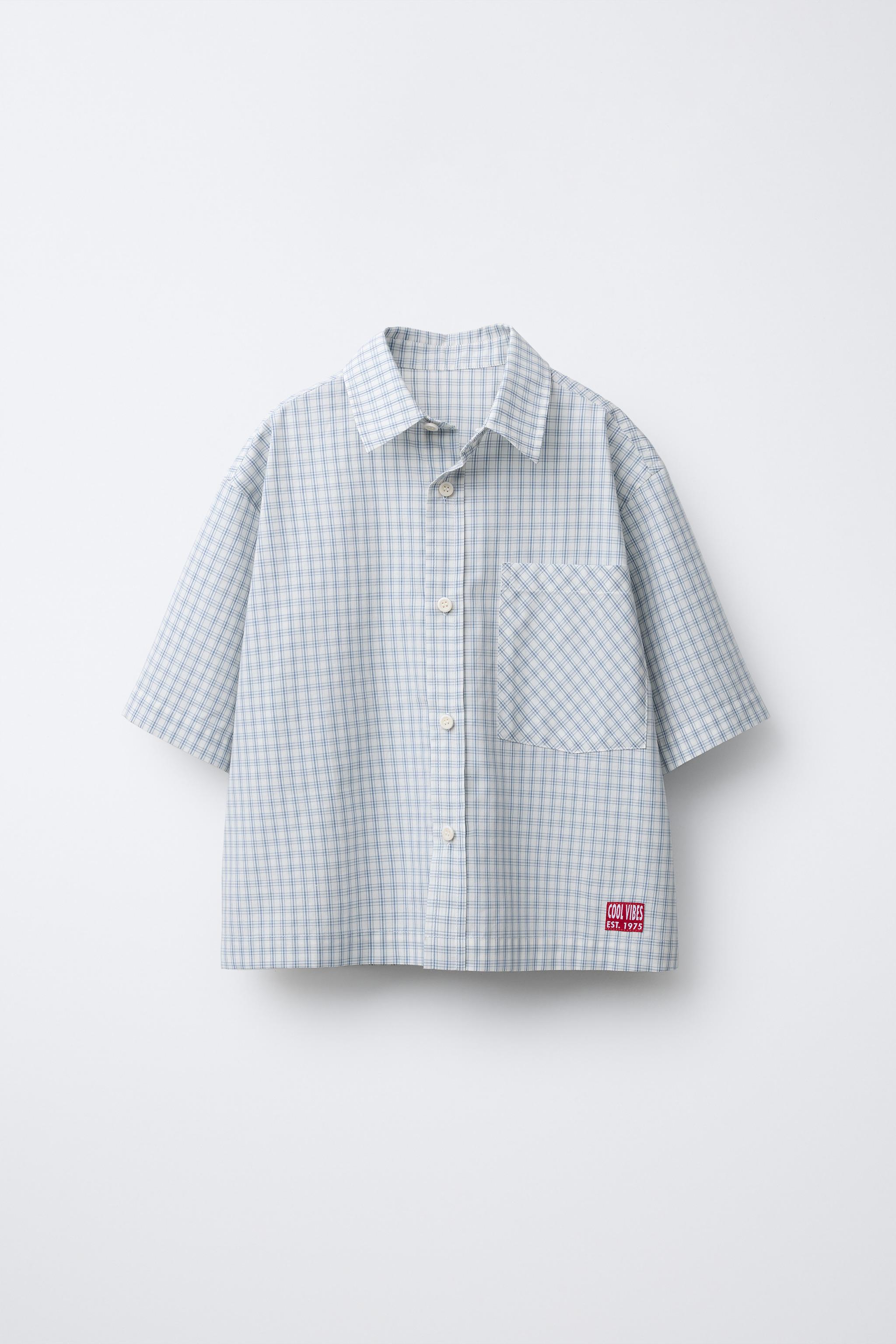 CHECK SHIRT WITH LABEL - Blue | ZARA New Zealand