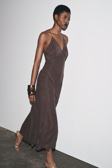 VESTIDO LENCERO ZW COLLECTION - Marrón de Zara