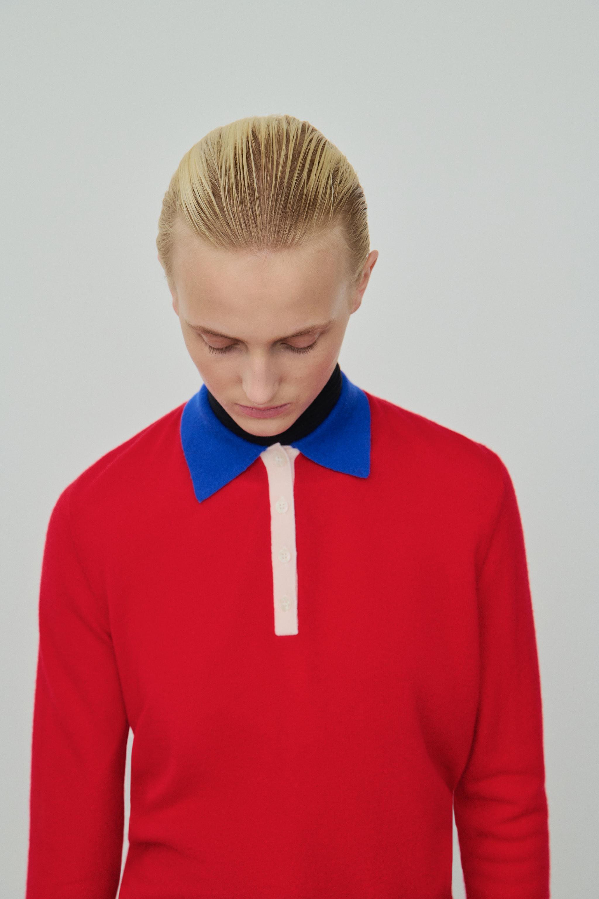 Zara 100% EXTRA-SOFT WOOL POLO SWEATER WITH CONTRAST COLLAR