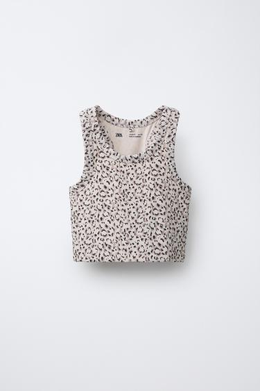 Zara SPORTY ANIMAL PRINT TOP - Brown
