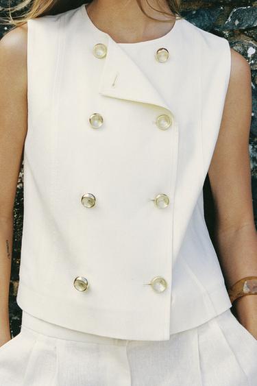 DOUBLE-BREASTED LINEN BLEND WAISTCOAT - Ecru by Zara - Image 6