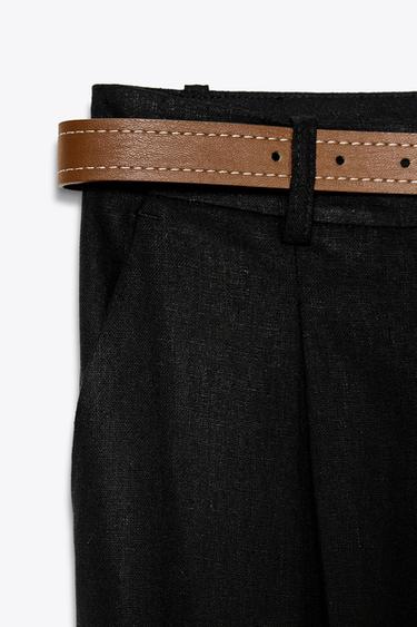 GERADE LEINENHOSE MIT GÜRTEL - Schwarz von Zara