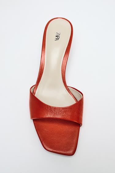 MULE PIEL TACÓN - Naranja de Zara