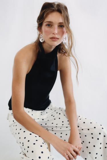 SATIN HALTER TOP - Black by Zara