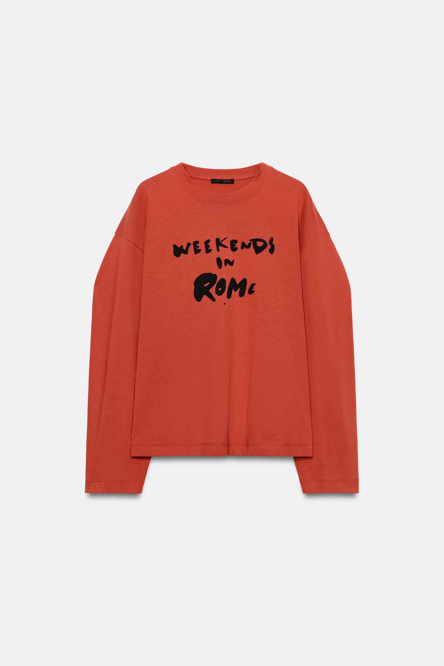 Женская футболка Zara Rome Text, цвет: Красный — фото 4
