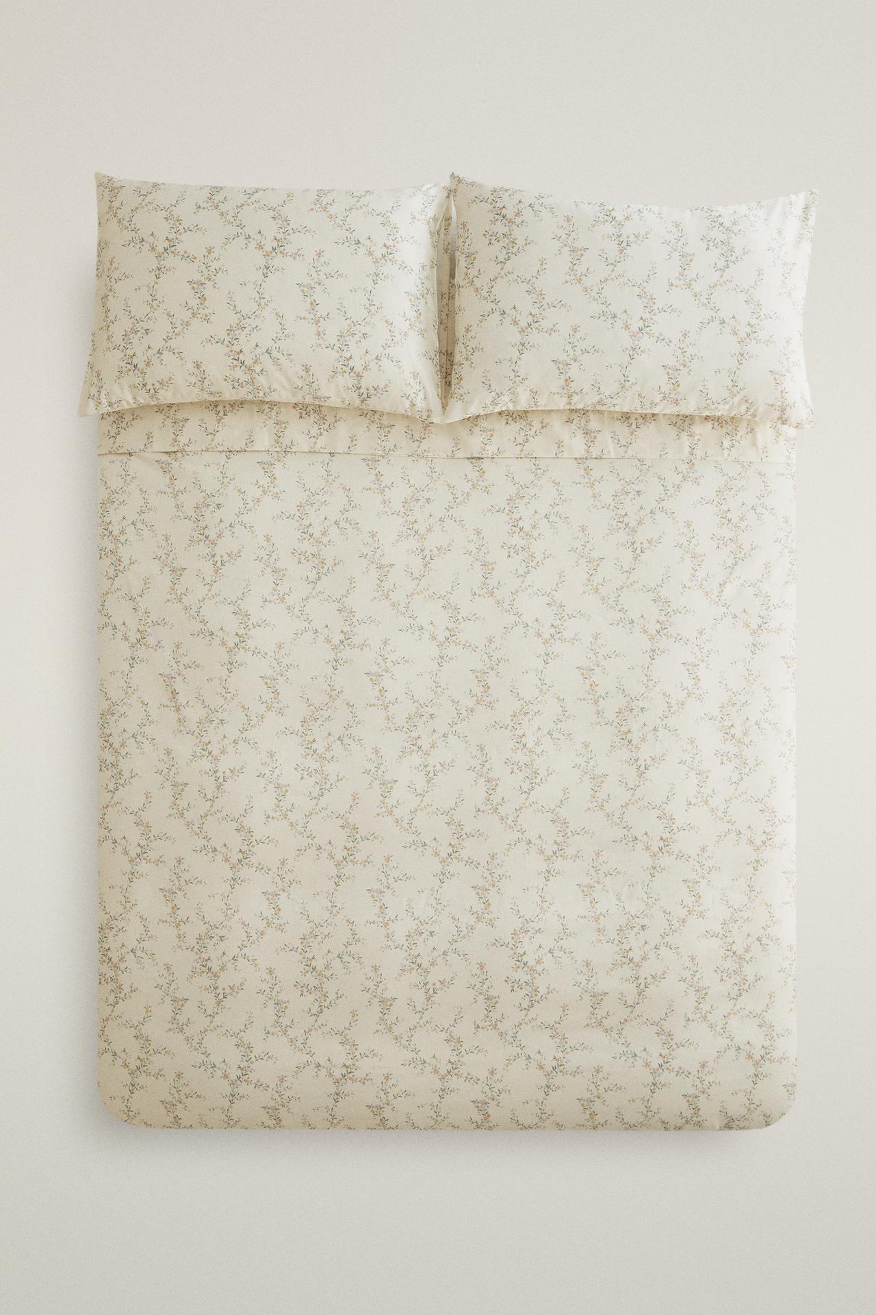 FLORAL SATEEN DUVET COVER — Ecru