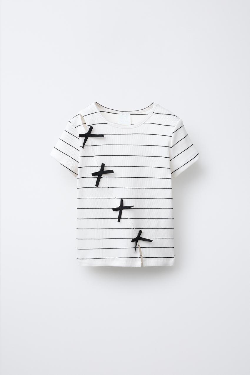 RIBBED STRIPED TOP WITH BOWS