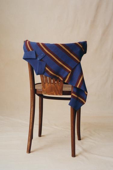 STRIPED KNIT POLO SHIRT - Brown-Blue by Zara