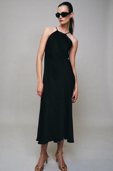 ZW COLLECTION SATIN HALTER DRESS - Black by Zara