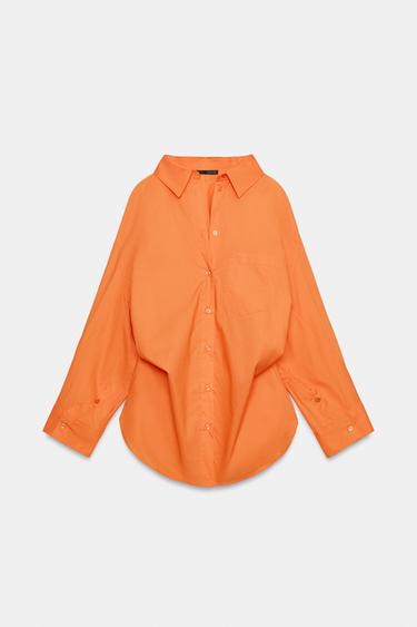 POPELINE BLOUSE MET PLOOIEN - Oranje van Zara