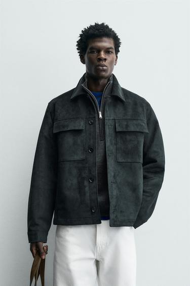 FAUX SUEDE OVERSHIRT - Navy blue by Zara