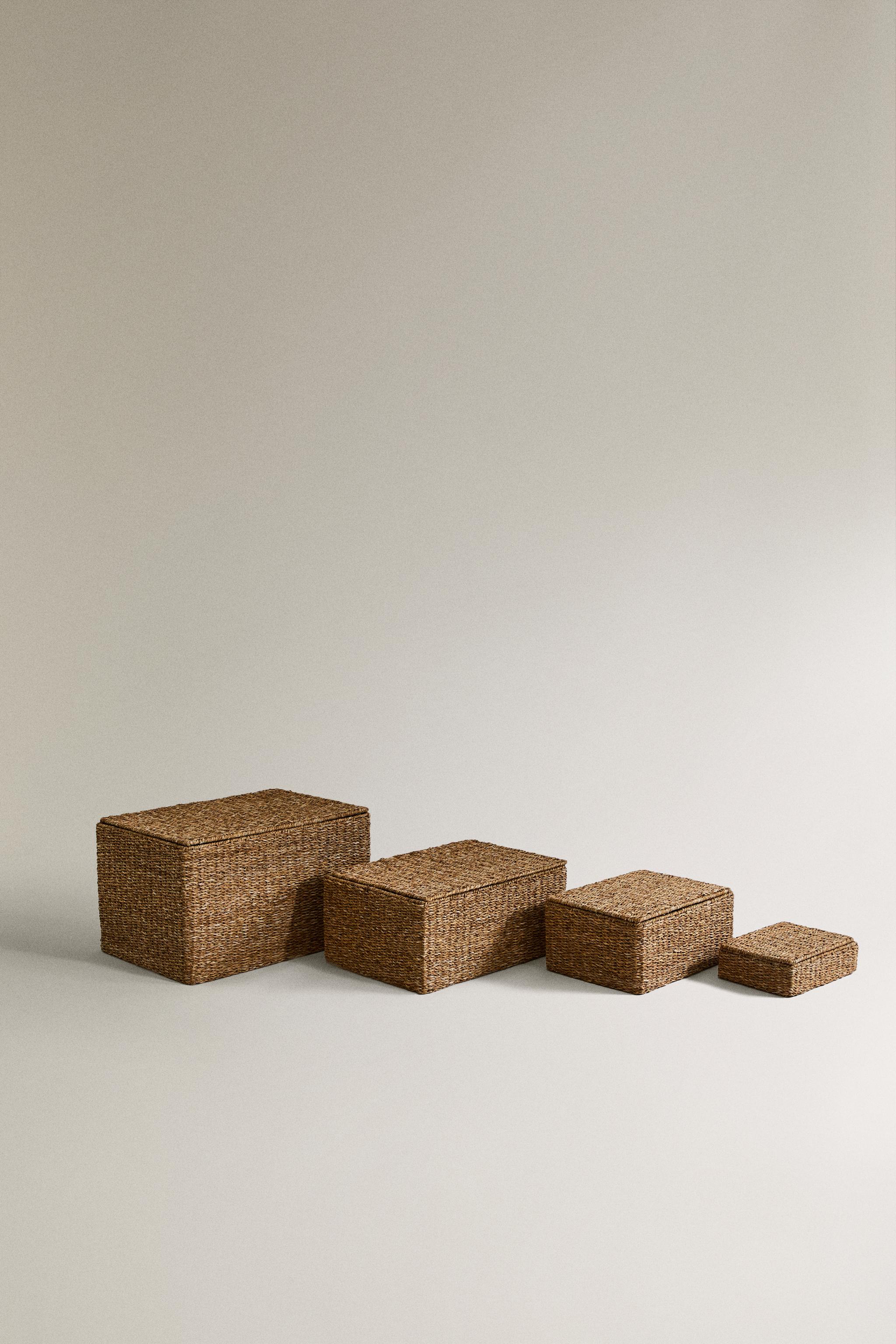 SEAGRASS BASKET WITH LID — Brown