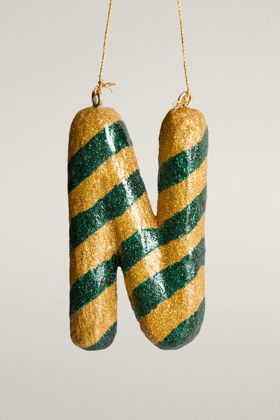 CHRISTMAS TREE LETTER N DECORATION WITH STRIPES - Green by Zara - Image 0