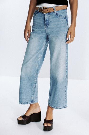 Z.10 HIGH-WAIST BELTED CULOTTES JEANS - Light blue by Zara