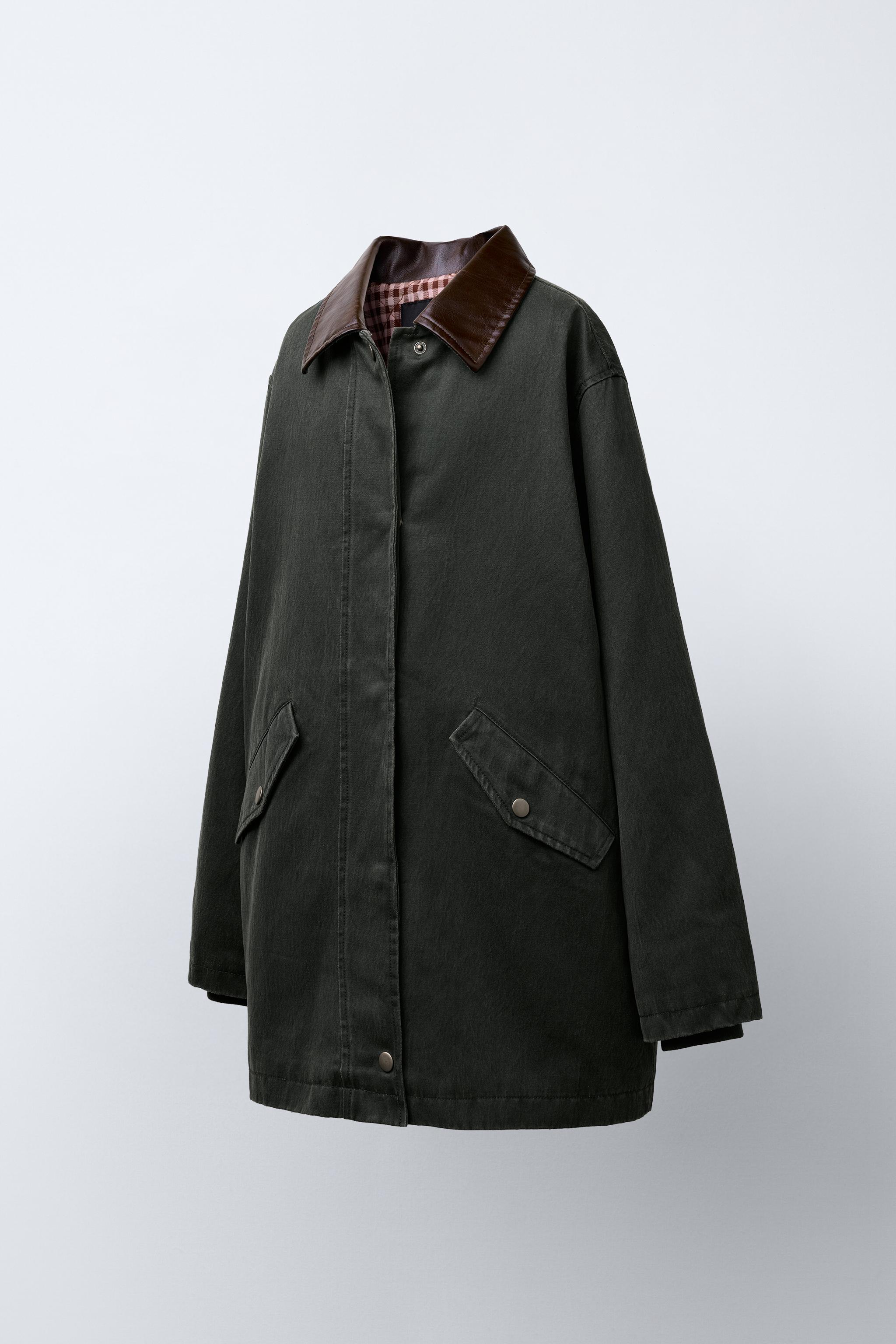 ジャケット・アウター digne collarless jacket coat mossgreen LONG WAXED JACKET - Mid-green | ZARA United States