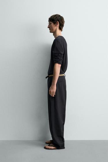 100% WOOL STRAIGHT-LEG TROUSERS - Navy blue by Zara - Image 3