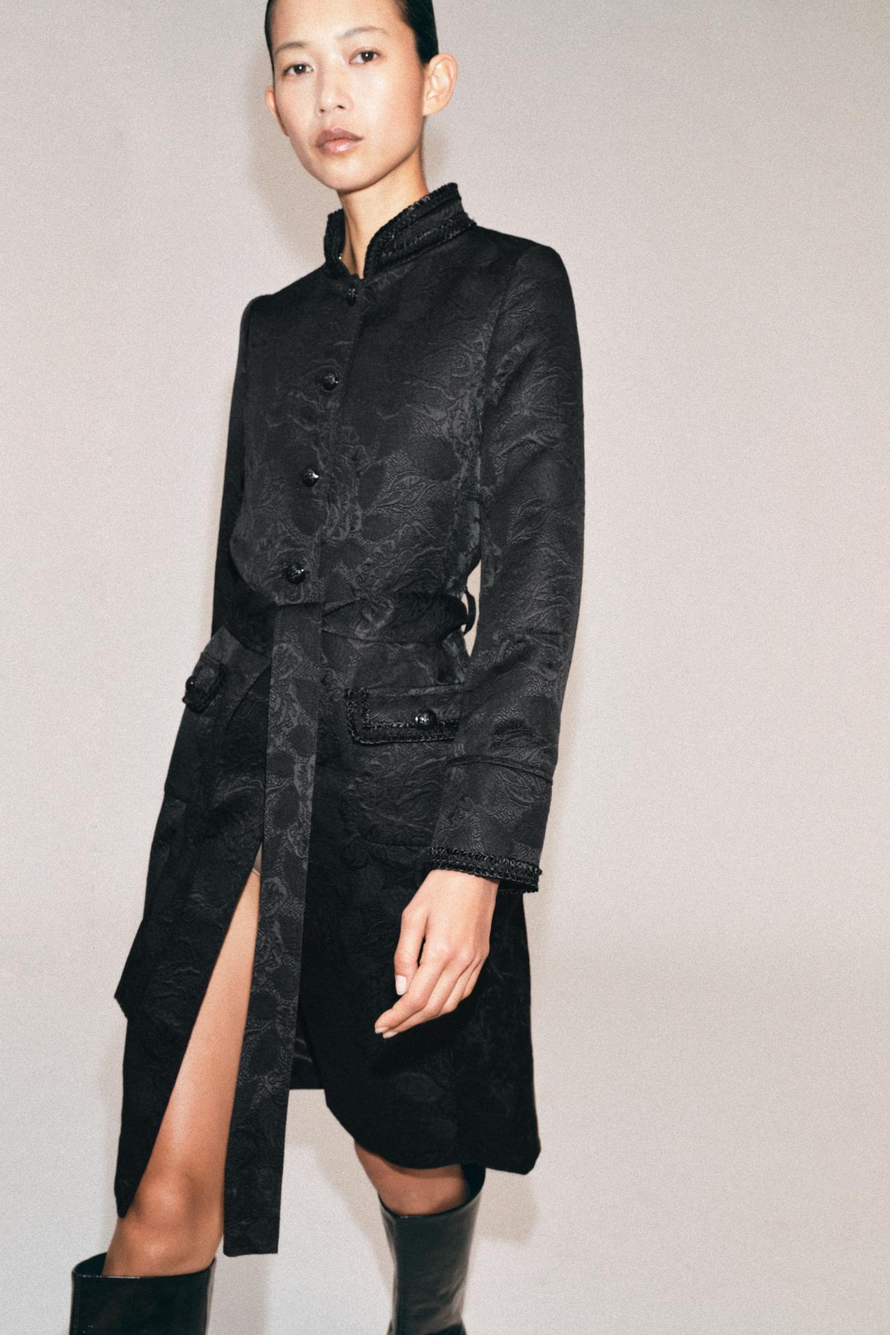 ZW COLLECTION JACQUARD MIDI COAT — Black
