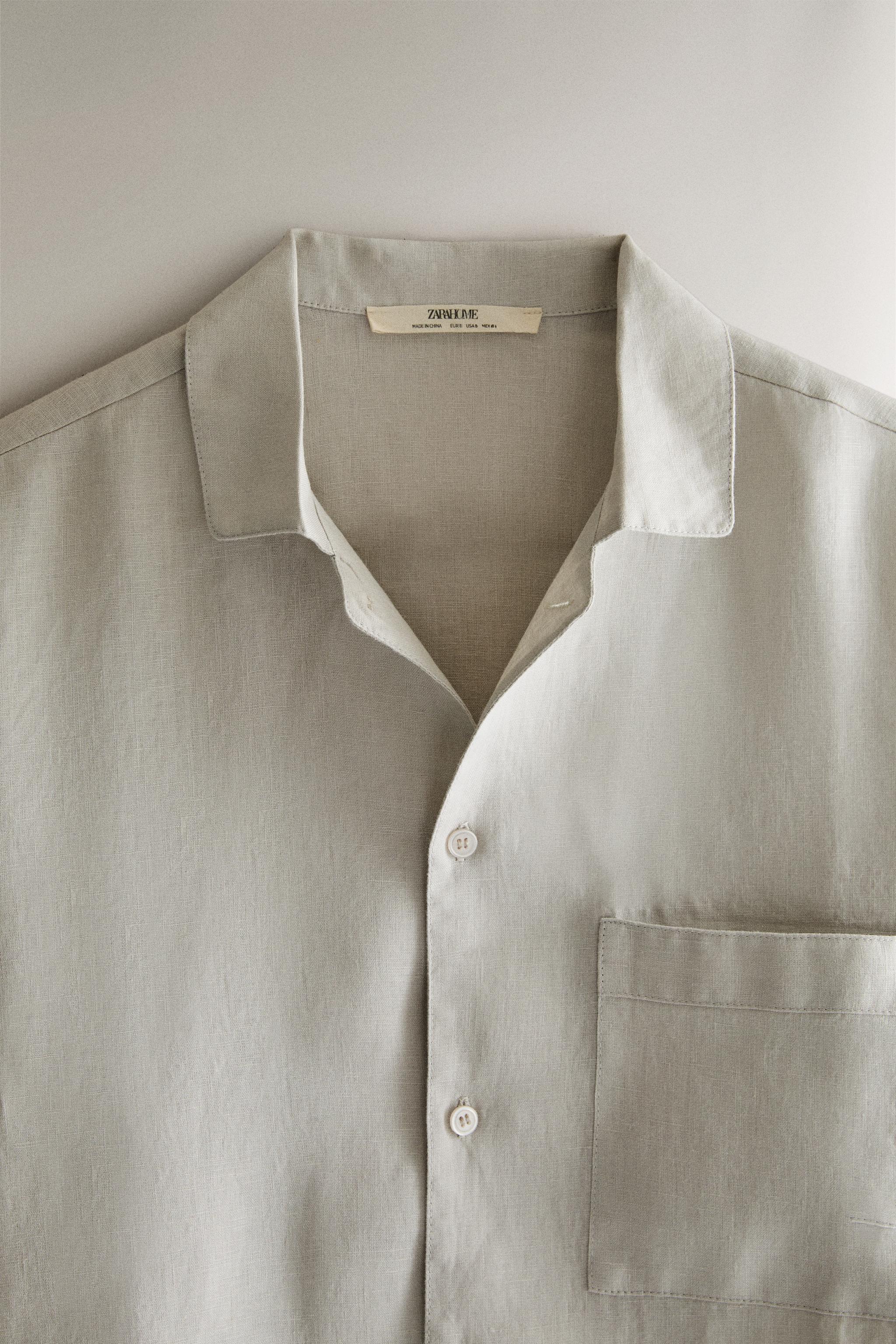 LINEN SHIRT WITH POCKET — Gray