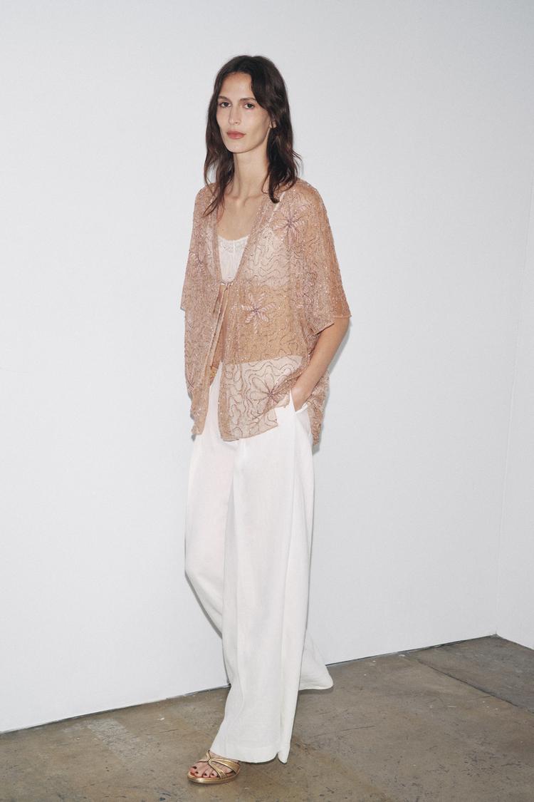 BLUSA BORDADOS ZW COLLECTION Rosa palo ZARA España