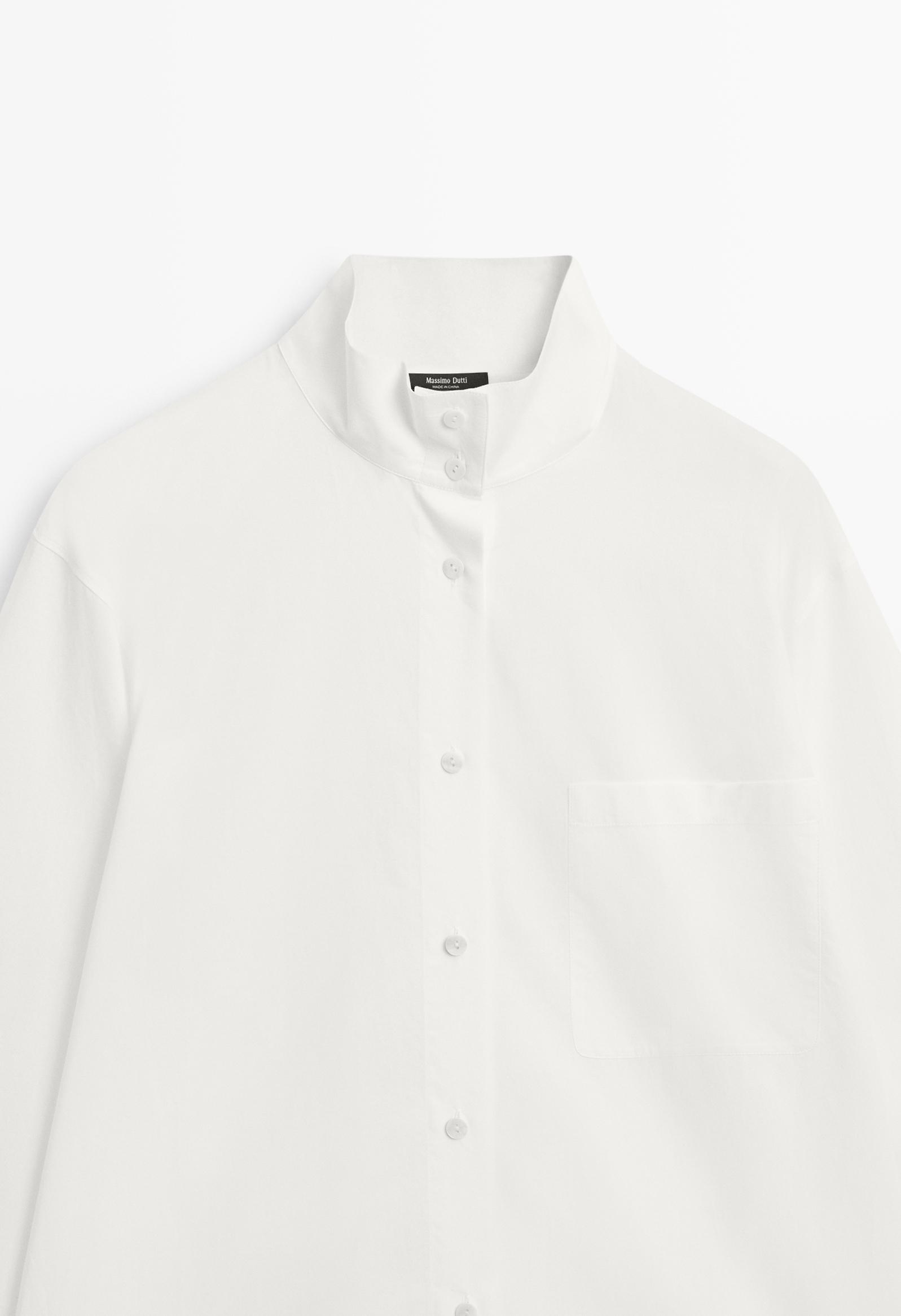 Chemise en popeline à col montant, poche daim