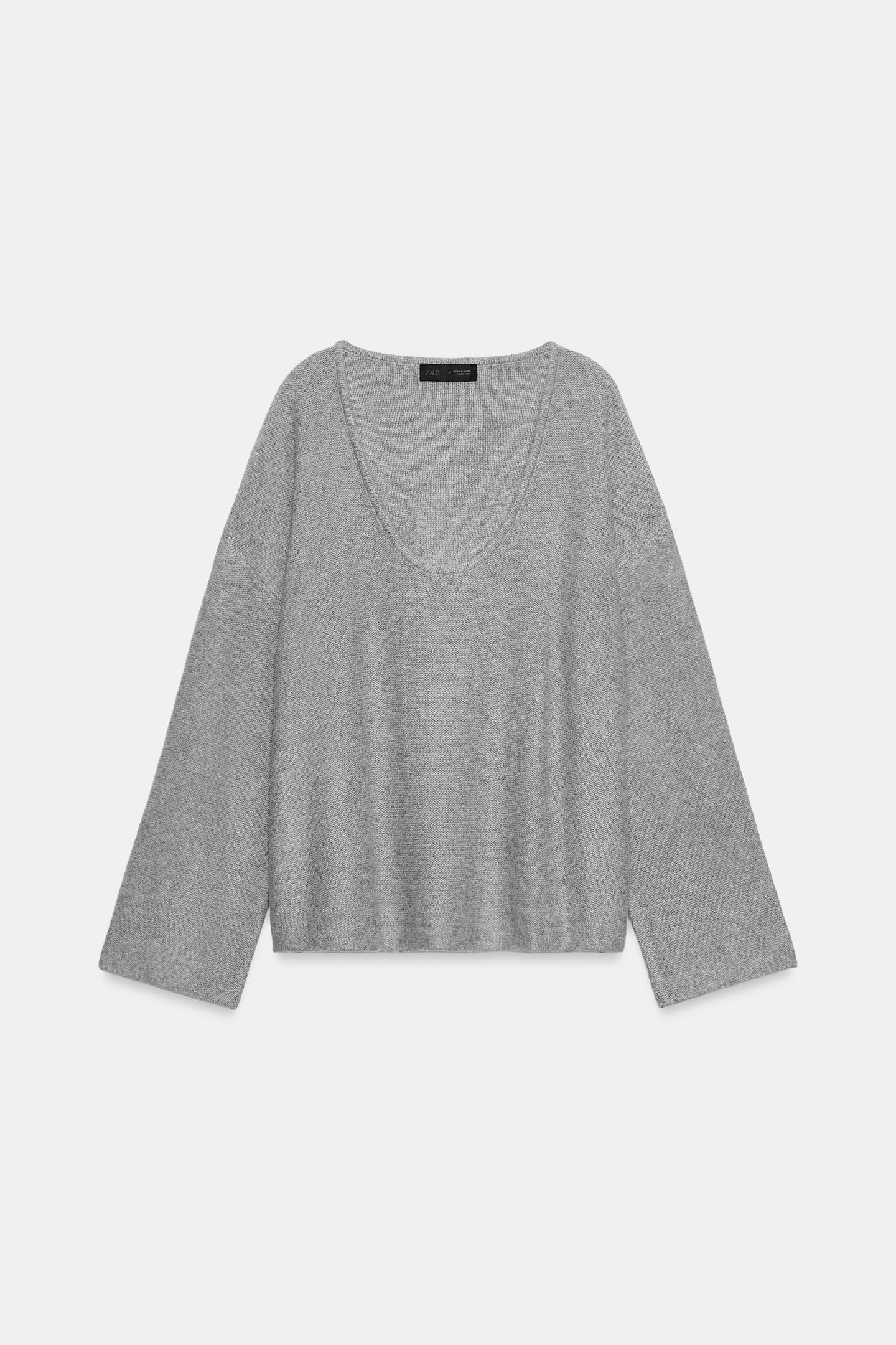 Женский свитер Zara Crew Neck Knit Jumper, цвет: Серый меланжевый — фото 6