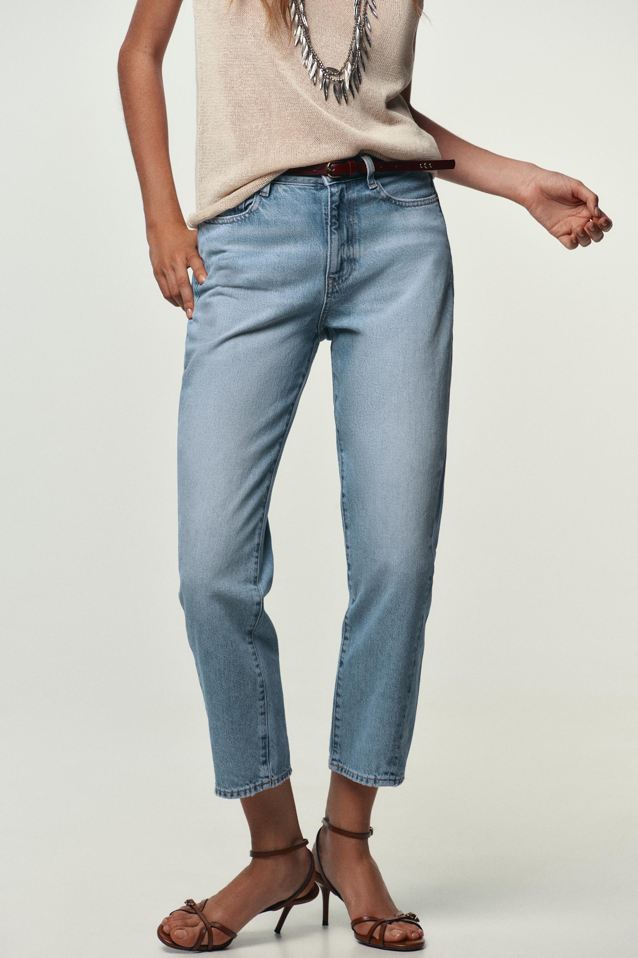 y's mom Z1975 NEW MOM FIT HIGH WAIST BELTED JEANS - Mid-blue | ZARA