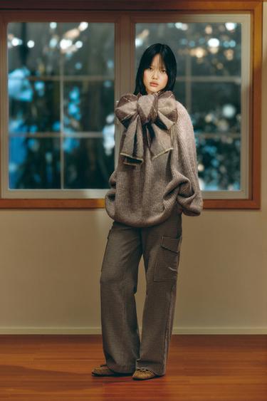 Zara 千鳥格紋工裝褲 - 黑色 / 棕色