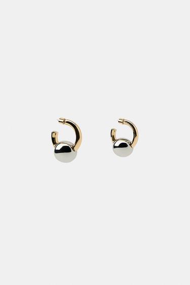 MISMATCHED HOOP AND BALL EARRINGS - Gold / Silver by Zara - Image 4