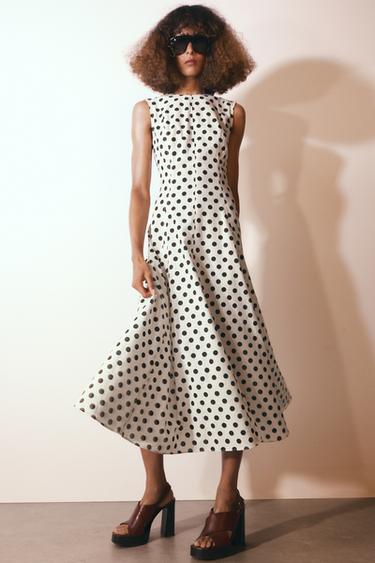 VESTIDO CON LINO ZW COLLECTION - Blanco / Negro de Zara