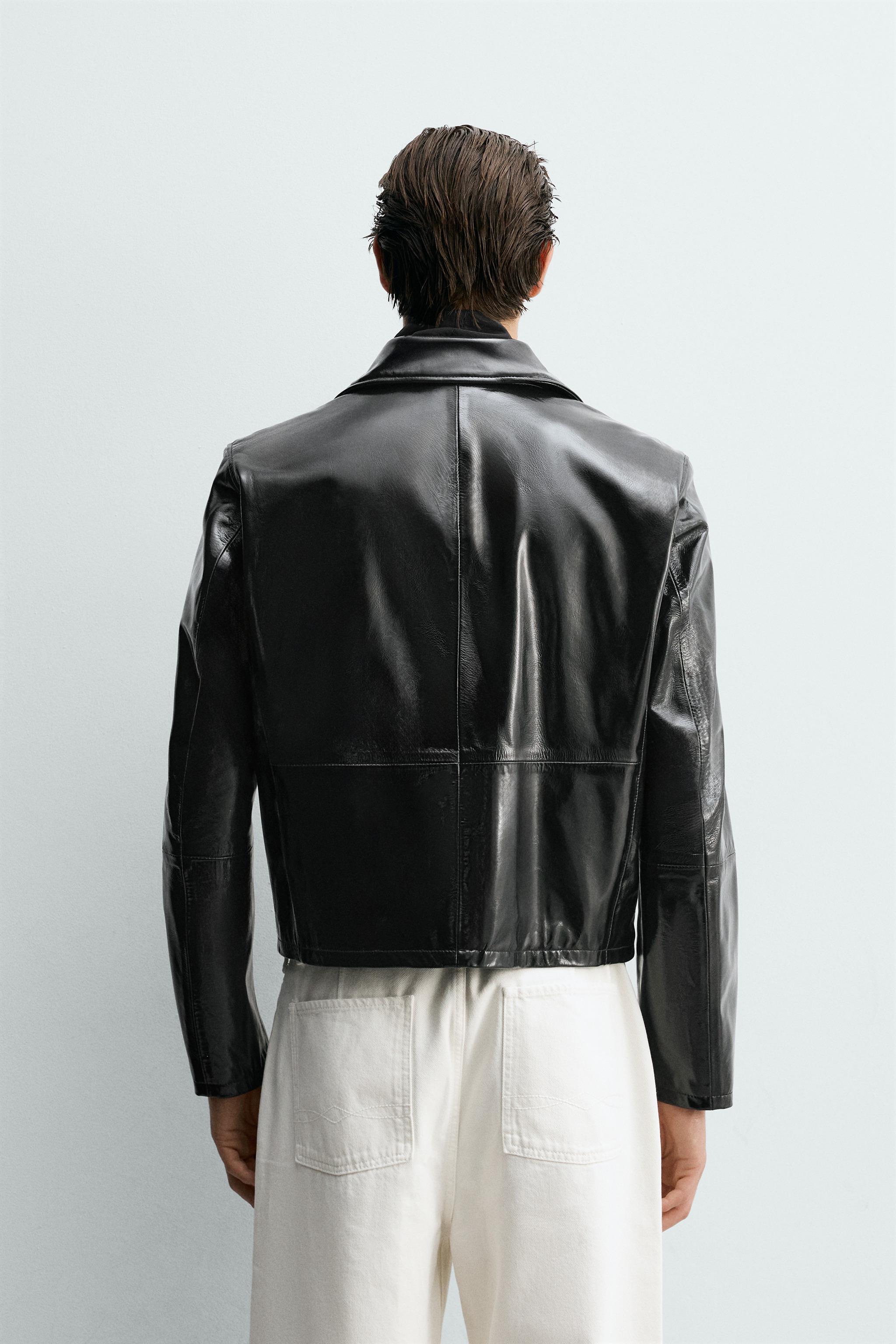 光沢仕上げクロップド丈レザージャケット - ブラック | ZARA Japan / 日本