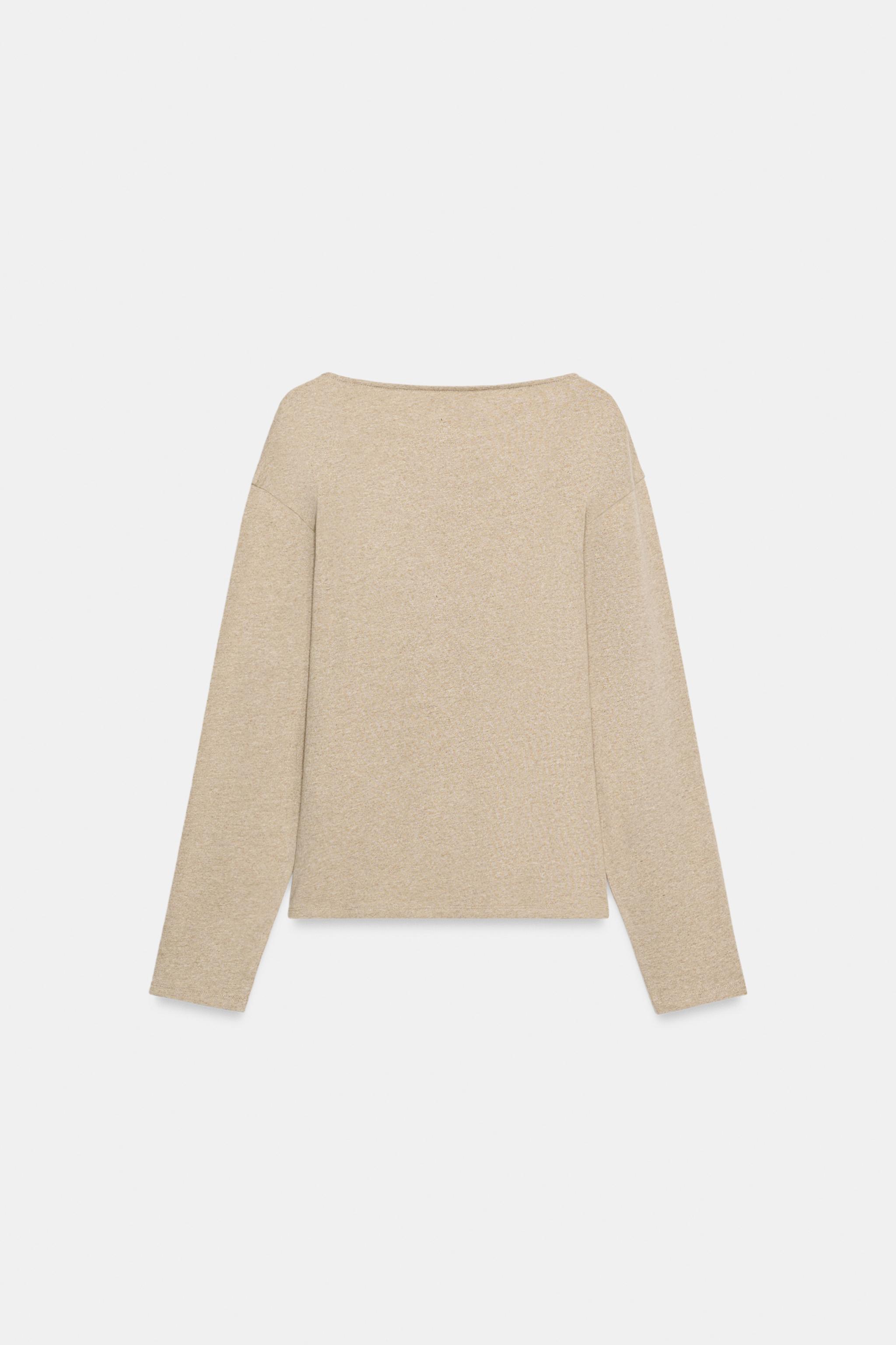FITTED BOAT NECK T-SHIRT - Sand / Marl | ZARA United States