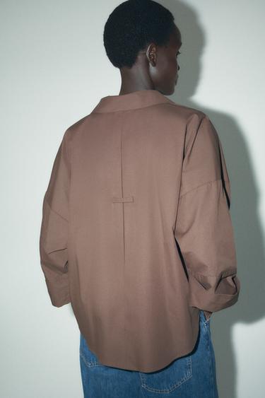 CAMISA POPELÍN MANGA VOLUMEN - Marrón de Zara