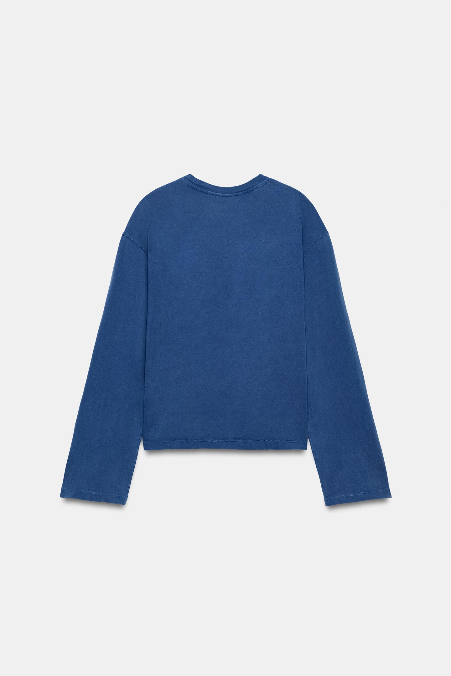 Женская футболка Zara Washed Effect Text, цвет: Синий — фото 7