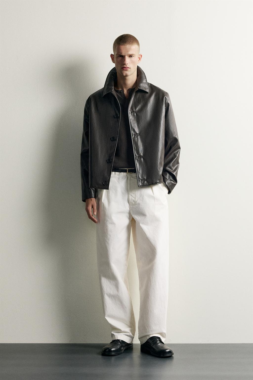 BOXY FIT LEATHER EFFECT OVERSHIRT