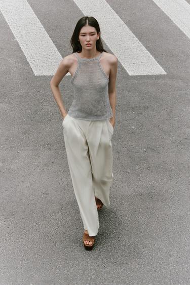 METALLIC THREAD CROCHET TOP - Silver by Zara - Image 0