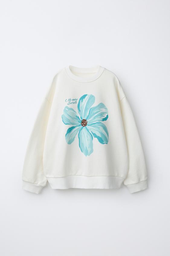 SUDADERA ESTAMPADO FLOR - Blanco de Zara - Imagen 0